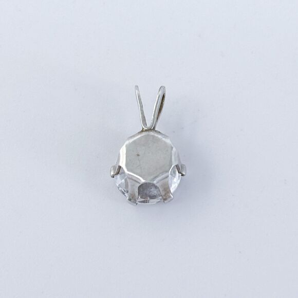 Vintage Sterling Silver 925 Solitaire Cubic Zirconia Pendant - Picture 4 of 7